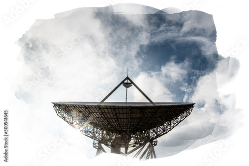 Big parabolic antenna against dramatic sky Fototapet