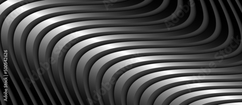 Silver grey striped background with interesting 3D stripes wavy pattern, vector illustration.
