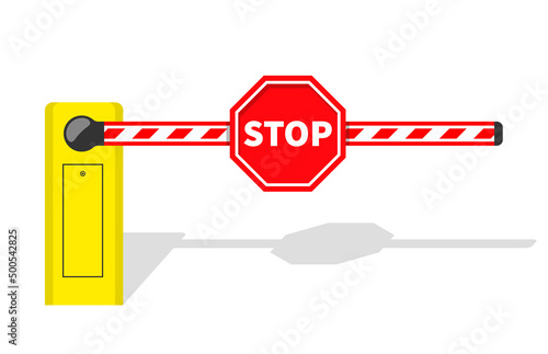 Closed parking car barrier gate set with stop sign