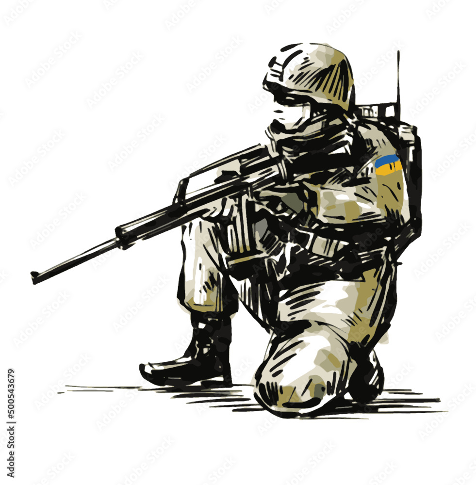 Fototapeta premium Sketch of soldier at battlefield 