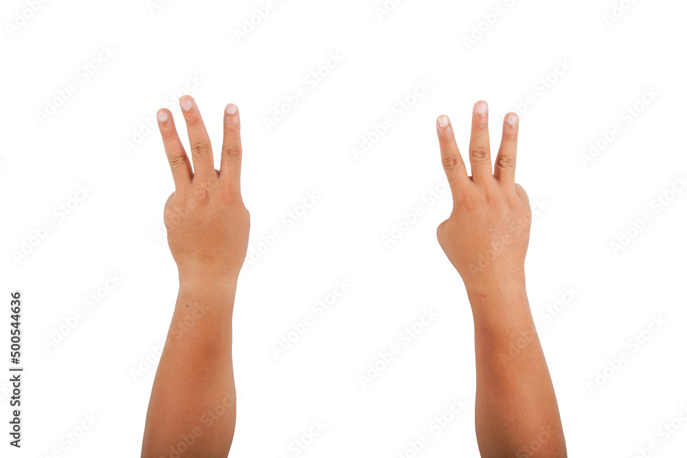 Three thumbs up and up. on a white background with clipping path Three thumbs up and up. on a white background with clipping path