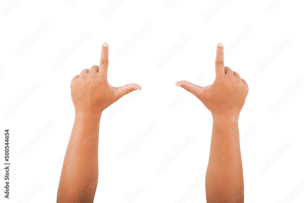 Point your finger and hold it up. on a white background with clipping path Point your finger and hold it up. on a white background with clipping path