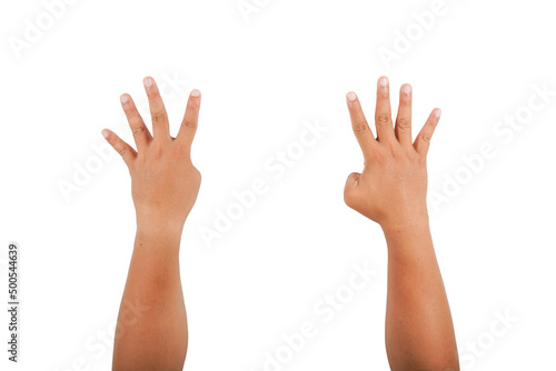 Four fingers up and up. on a white background with clipping path