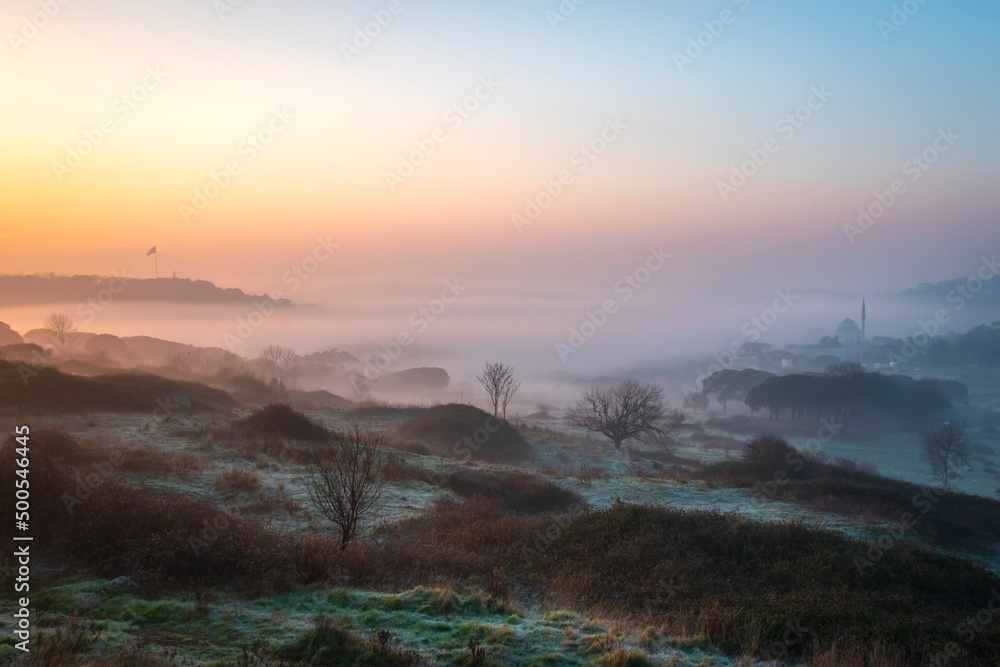 Fototapeta premium foggy day and istanbul-sariyer