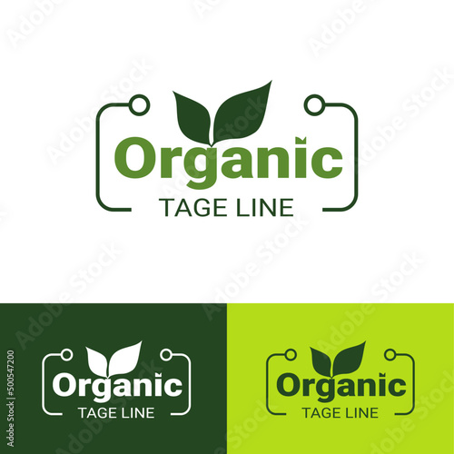 Organic Label. Natural Sticker. Leaf Green Vector