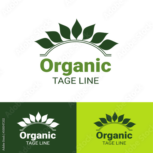 Organic Label. Natural Sticker. Leaf Green Vector