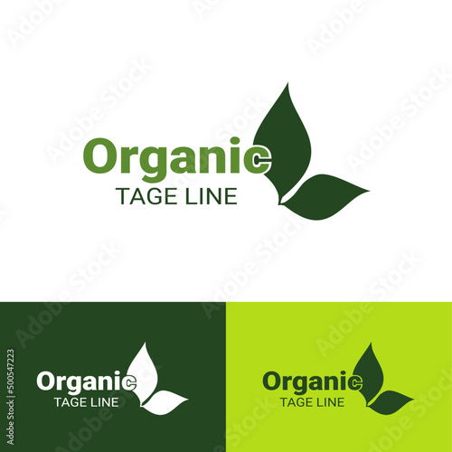 Organic Label. Natural Sticker. Leaf Green Vector