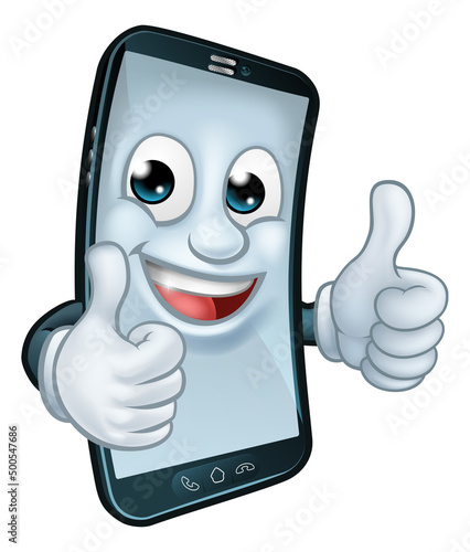 Mobile Phone Thumbs Up Cartoon Mascot