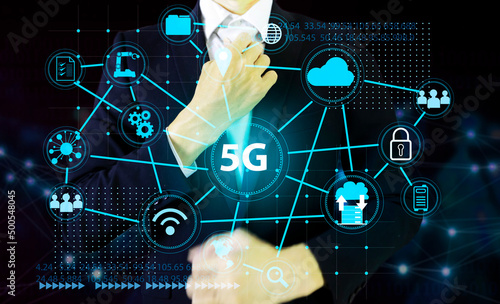 5g business, integrated connection technology,Businessman take advantage of technology to communicate information and work.