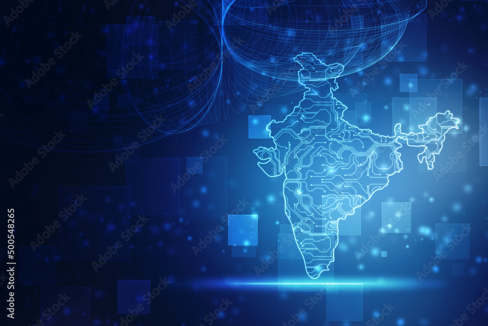 Digital India Concept, India Map with circuit lines on technology background,  Map of India with electronic circuit, Technology Futuristic abstract  background Stock Illustration | Adobe Stock