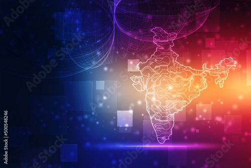 Digital India Concept, India Map with circuit lines on technology background, Map of India with electronic circuit, Technology Futuristic abstract background