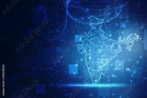 Digital India Concept, India Map with circuit lines on technology background, Map of India with electronic circuit, Technology Futuristic abstract background