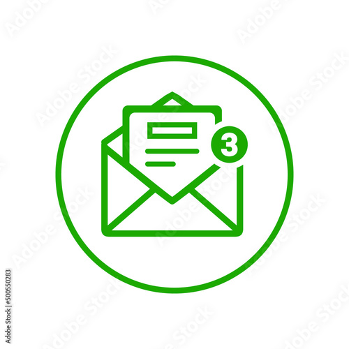 Inbox, letter, chat icon. Rounded green vector sketch.