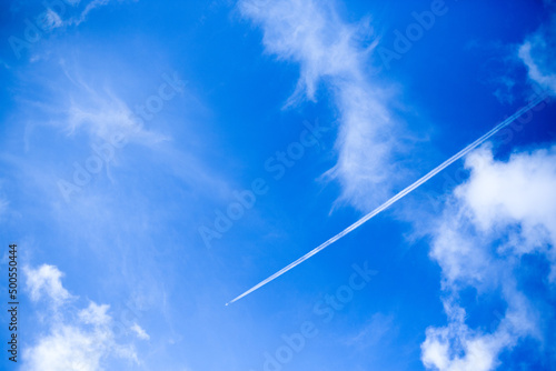 飛行機雲と空