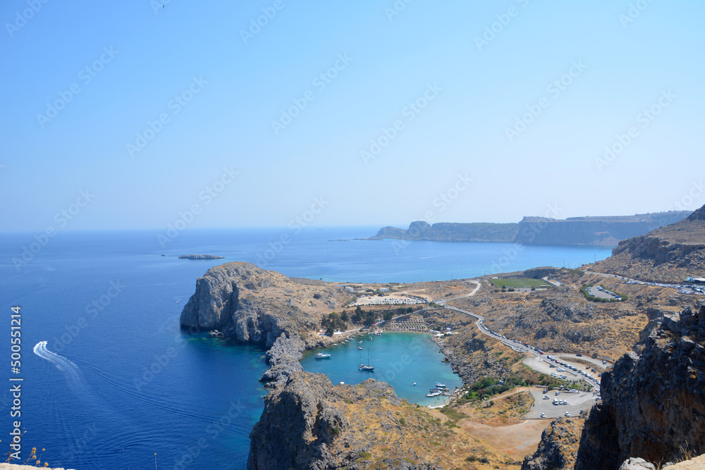 heart shaped harbour on Rhodes island, view from top of mountain