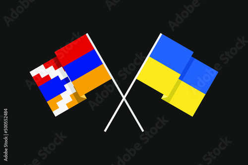 Flags of European and Asian countries of Ukraine and the Nagorno-Karabakh Republic in national colors. Help and support from friendly countries. Flat minimal graphic design.