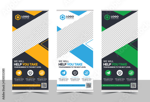 Corporate rollup banner, advertisement, pull up and display banner template for your Corporate business, company, and restaurant with 3 color