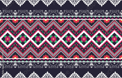 Ikat tribal floral seamless pattern. Ethnic Aztec fabric carpet mandala ornament native boho chevron textile. Geometric oriental tranditional embroidery style