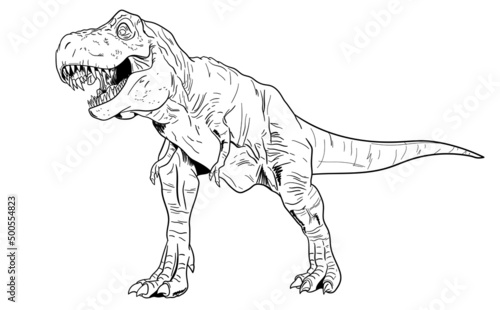 Tyrannosaurs Rex or T-Rex  Dinosaurs prehistoric creature. Line art illustration suitable for element  children coloring book etc.
