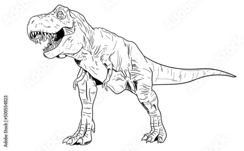 Tyrannosaurs Rex or T-Rex, Dinosaurs prehistoric creature. Line art illustration suitable for element, children coloring book etc.