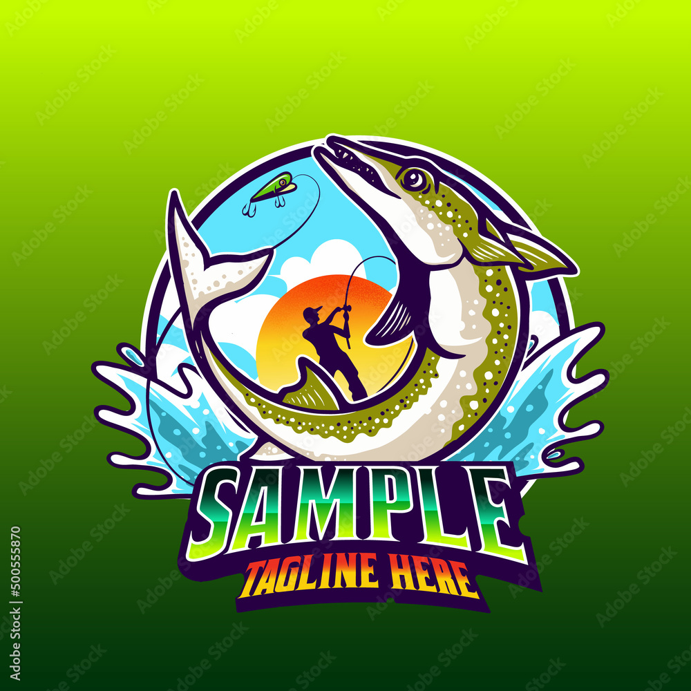 template logo fishing in the wave
