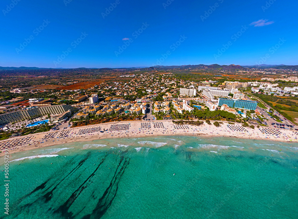 Sa Coma Beach, Mallorca in the Summer from Drone