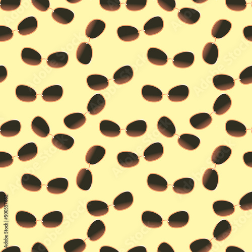 Bright fashionable seamless pattern with an element in the form of sunglasses in a gold frame. Design for fabric and wallpaper decoration. Part of the set. 
