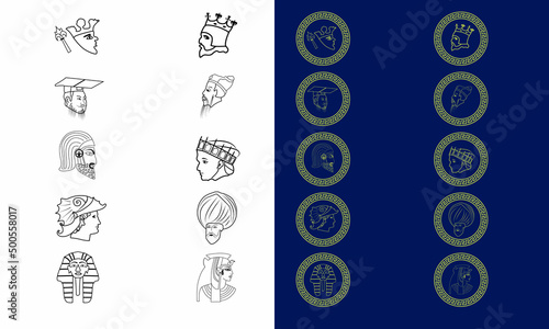 ancient king and queen coin Medal Medallion logo design