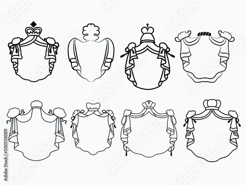 set of heraldic royal mantle line art vector for wedding decoration design