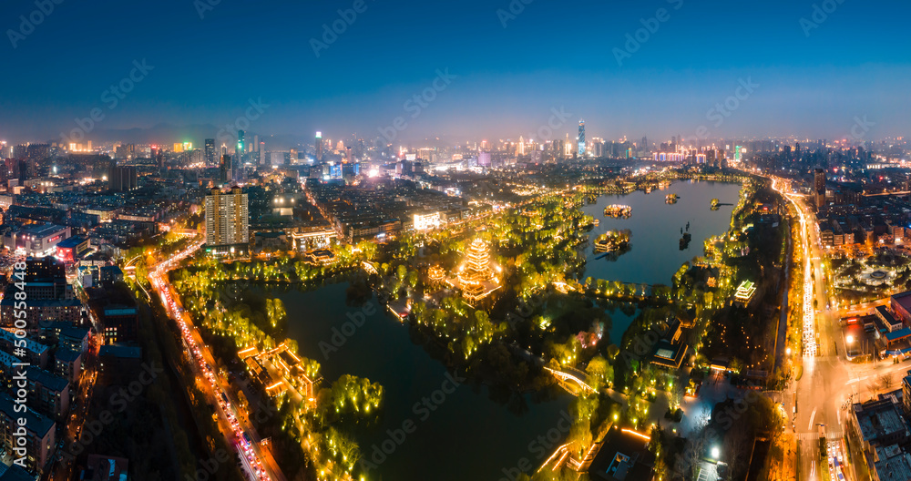 Fototapeta premium Aerial photography of Jinan city night scene large format