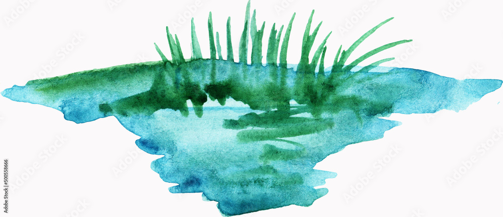 Naklejka premium Elements with a watercolor background with mountains, trees, lakes. Suitable for greeting cards, invitations, design works, crafts and is perfect