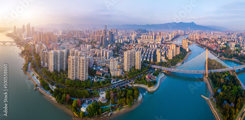 Aerial photography of Fuzhou city scenery panorama