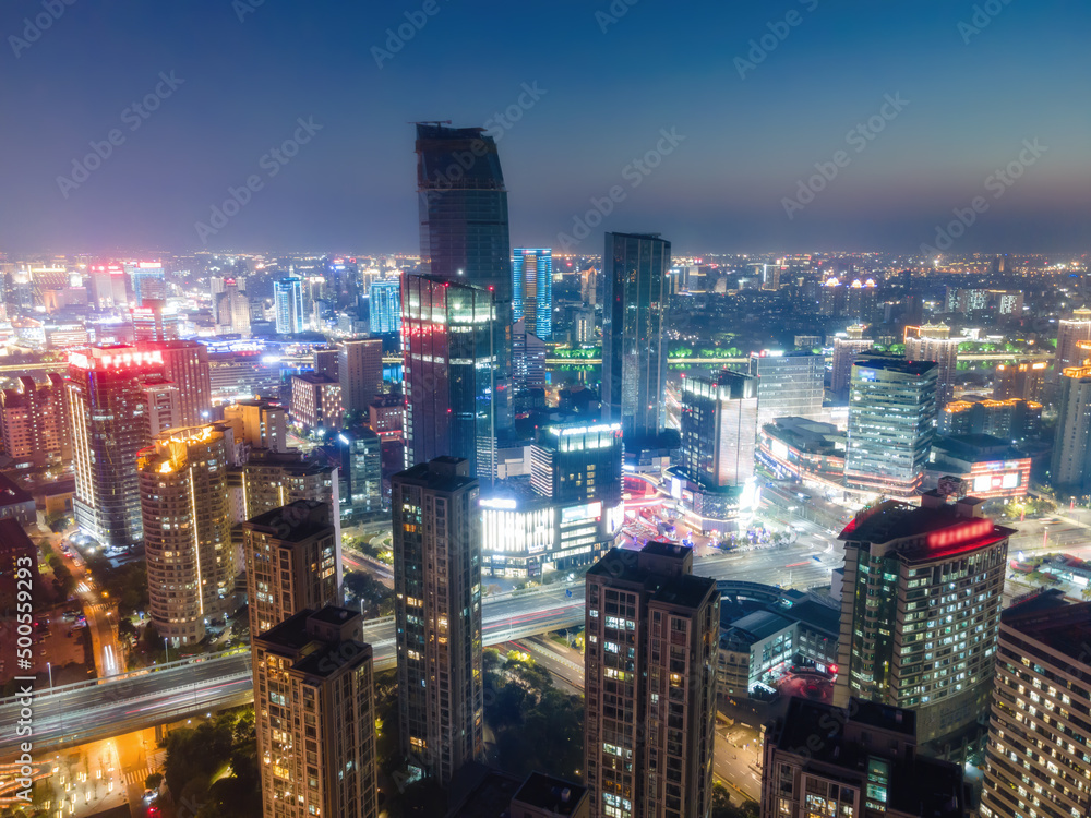 Fototapeta premium aerial photography ningbo city architecture landscape skyline night view large format