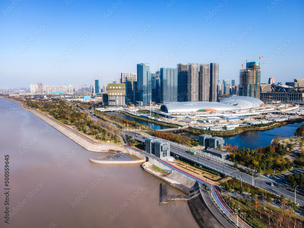 aerial photography hangzhou city architecture landscape skyline