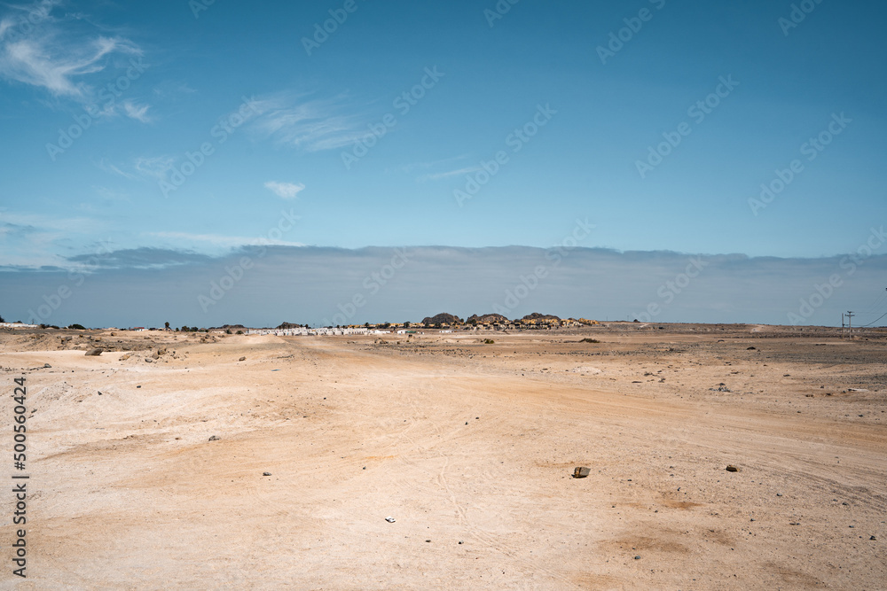 Panoramic horizontal shot of picturesque village in the Atacama Desert, Caldera, Chile.
