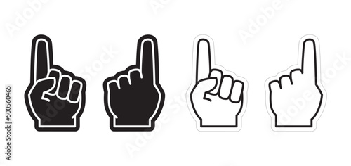 Foam finger fan accessory template. Baseball sports fans gestures, both sides, vector eps with editable stroke.