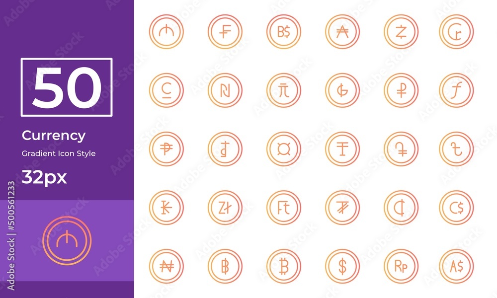 Simple Currency icon set Gradient style. Contain such euro, rupiah, dollar, bitcoin, and more. Simple Currency icon set Gradient style. Contain such euro, rupiah, dollar, bitcoin, and more.