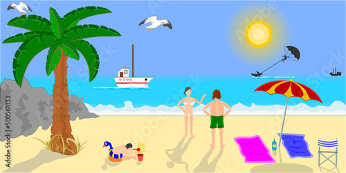 Feliz día de vacaciones en la playa durante el verano