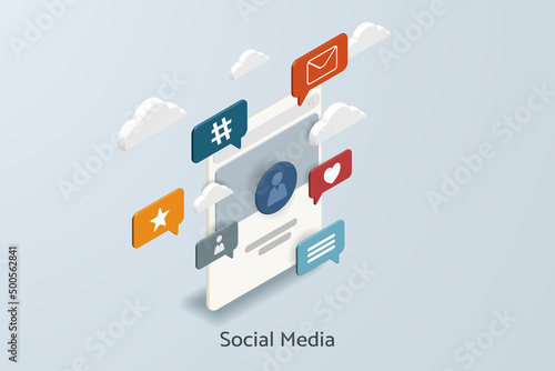 Social media platform with social media icons online social communication.