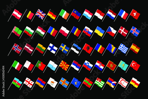 Flags of states and dependent territories of Europe. Unusual, toy, minimal graphic design. Flags rotated 30 degrees. photo