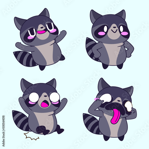 cute raccoon drawing  cute raccoon sticker vector set