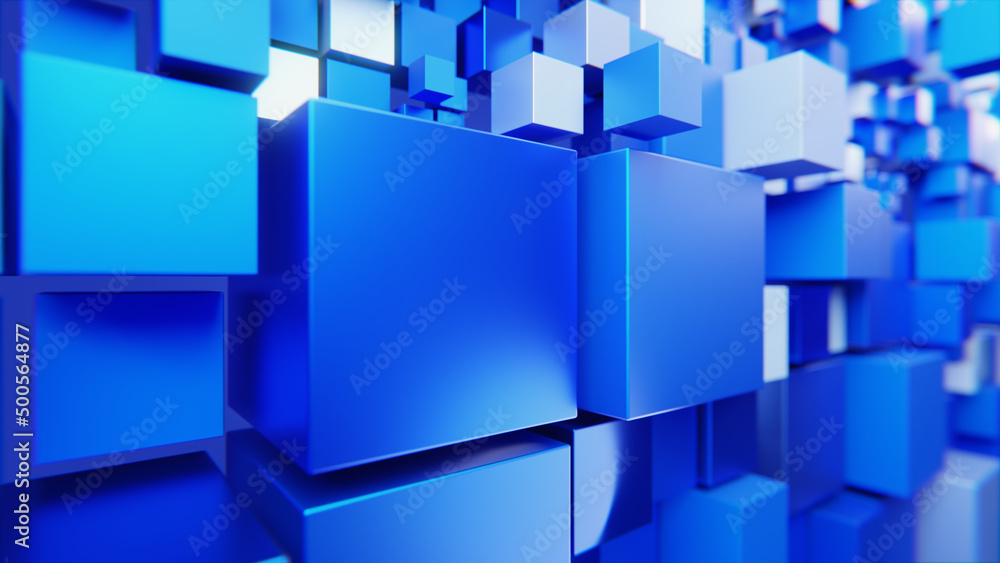 Blue wall of cubes with random depth position Blue wall of cubes with random depth position