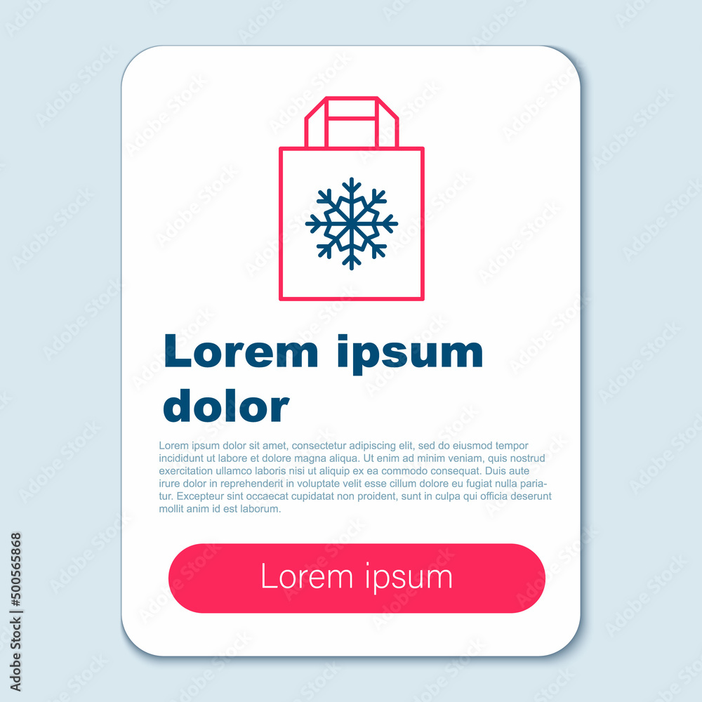 Line Christmas paper shopping bag with snowflake icon isolated on grey background. Package sign. Merry Christmas and Happy New Year. Colorful outline concept. Vector Line Christmas paper shopping bag with snowflake icon isolated on grey background. Package sign. Merry Christmas and Happy New Year. Colorful outline concept. Vector
