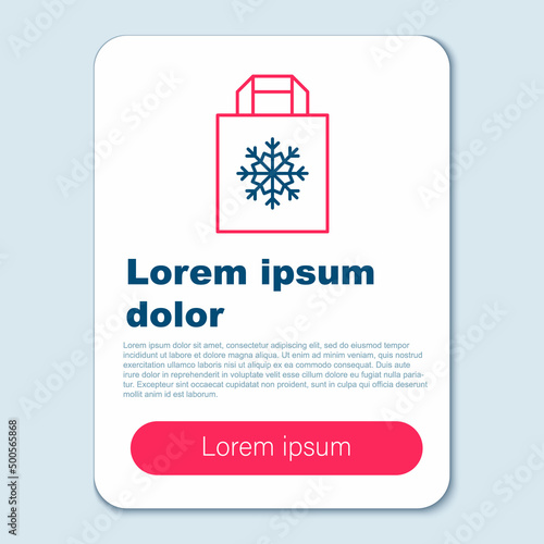 Line Christmas paper shopping bag with snowflake icon isolated on grey background. Package sign. Merry Christmas and Happy New Year. Colorful outline concept. Vector
