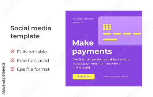 Credit card payment online service social media post template