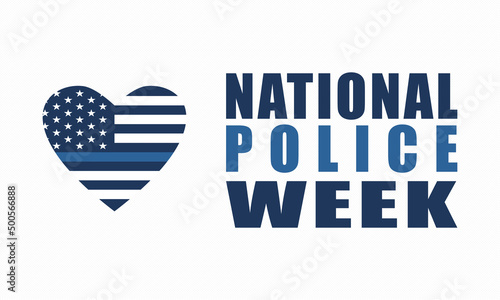 National Police Week background - heart with flag United States of America with blue line. Poster, card, banner and background