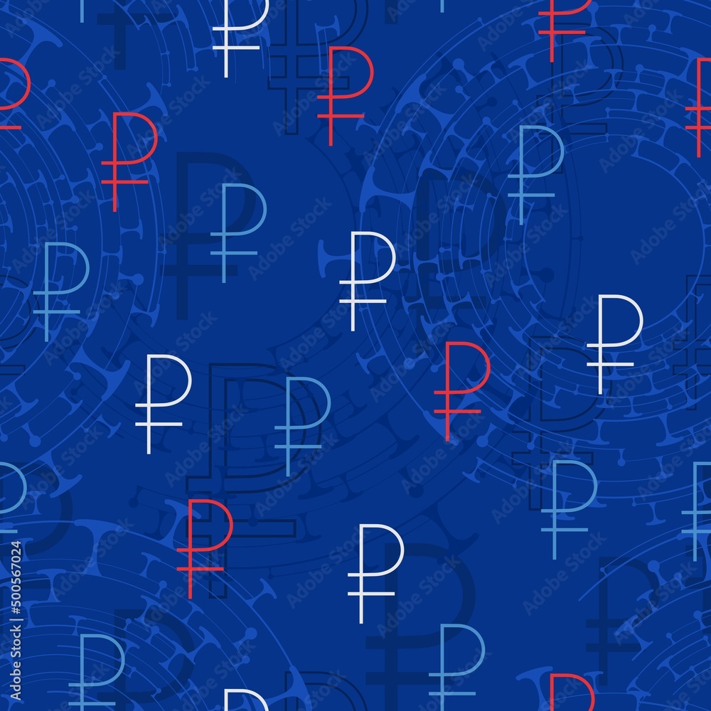 Fototapeta premium Russian rouble icon vector geometric seamless background