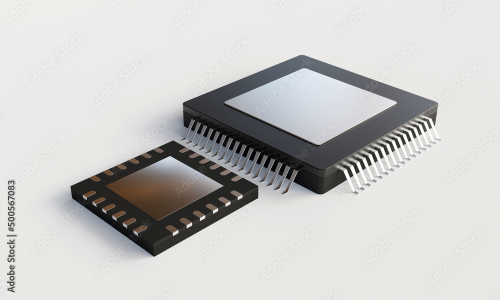 3D Rendering of semiconductor chip with studio lighting 3D Rendering of semiconductor chip with studio lighting