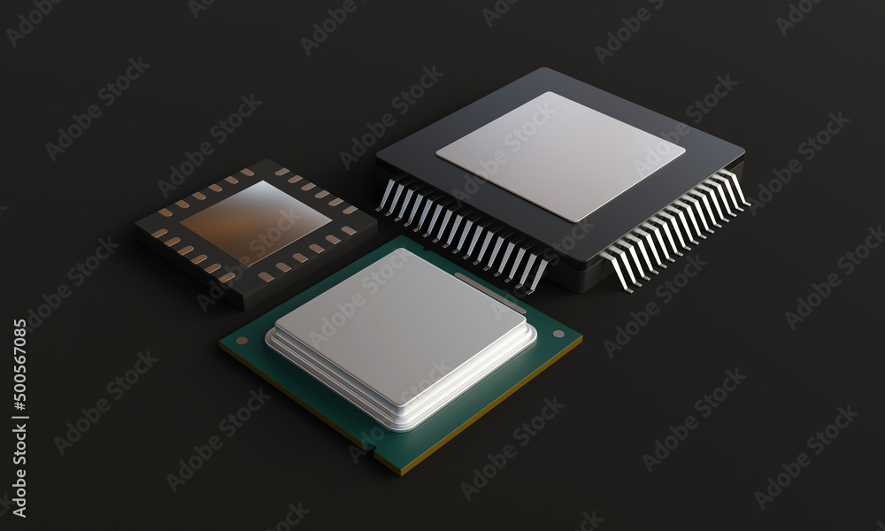 3D Rendering of semiconductor chip with studio lighting 3D Rendering of semiconductor chip with studio lighting