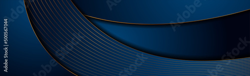 Blue and golden waves abstract modern corporate background. Vector banner design